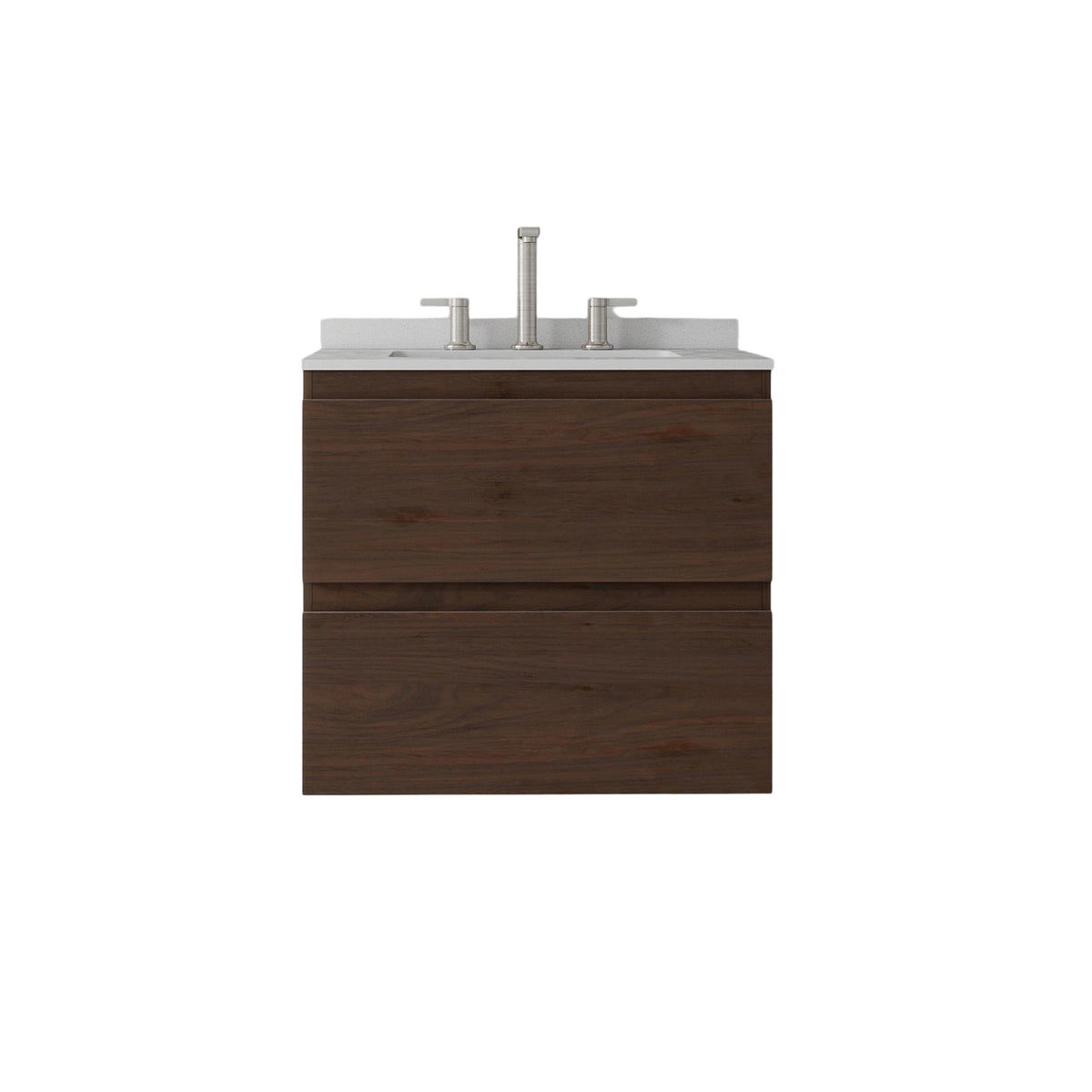 24" Brown Wood Floating Bathroom Vanity With White Sink And Two Drawers - HomeRoots - Flyclothing LLC