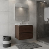 24" Brown Wood Floating Bathroom Vanity With White Sink And Two Drawers - HomeRoots - Flyclothing LLC