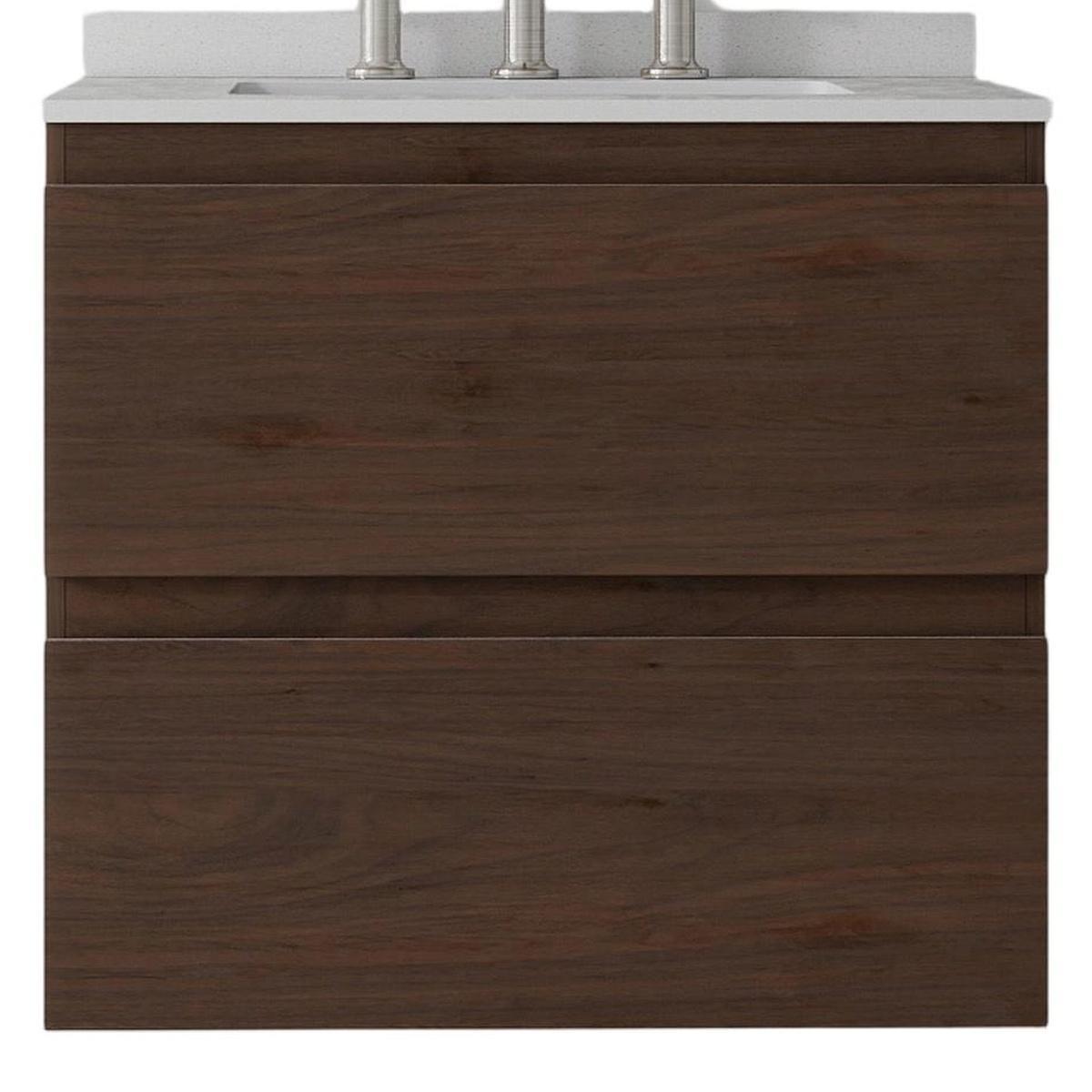 24" Brown Wood Floating Bathroom Vanity With White Sink And Two Drawers - HomeRoots - Flyclothing LLC
