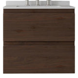24" Brown Wood Floating Bathroom Vanity With White Sink And Two Drawers - HomeRoots - Flyclothing LLC