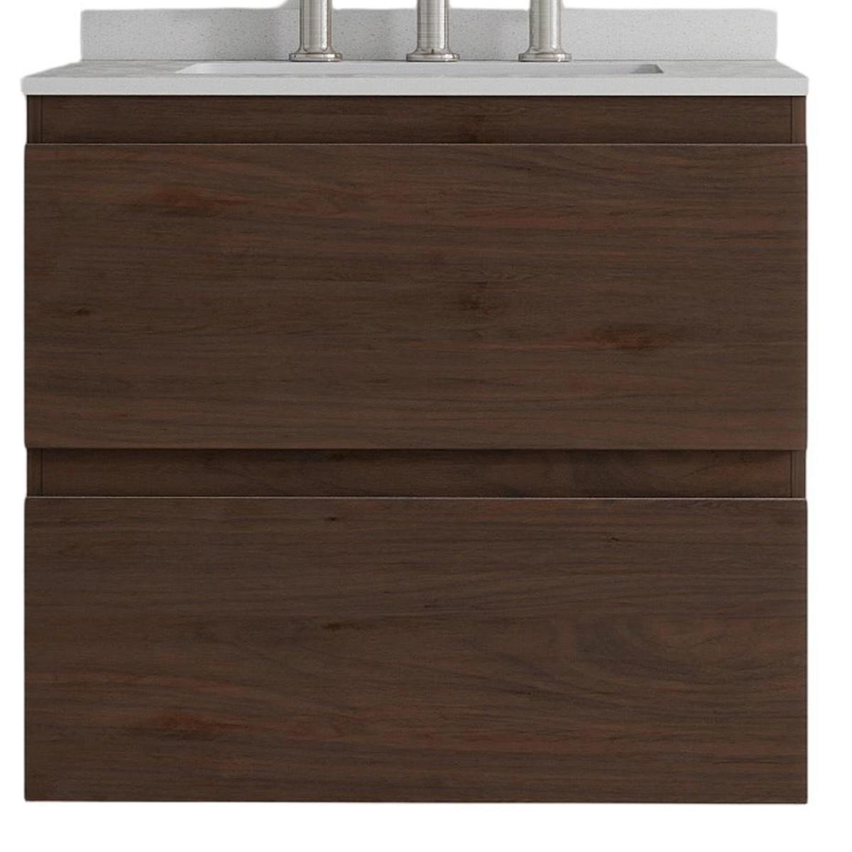 24" Brown Wood Floating Bathroom Vanity With White Sink And Two Drawers - HomeRoots - Flyclothing LLC