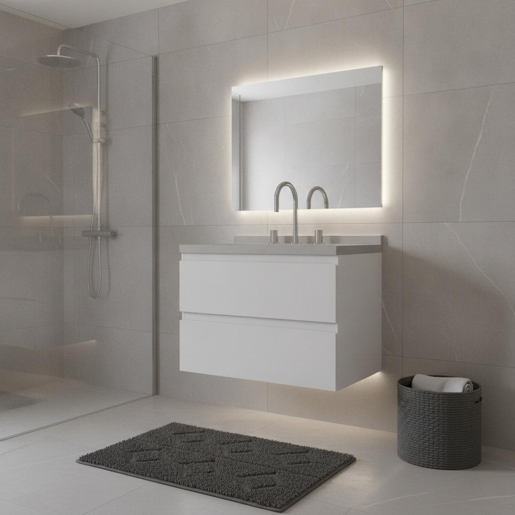 24" White Wood Floating Bathroom Vanity With Sink And Two Drawers - HomeRoots - Flyclothing LLC