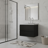 24" Black Wood Floating Bathroom Vanity With White Sink And Two Drawers - HomeRoots - Flyclothing LLC