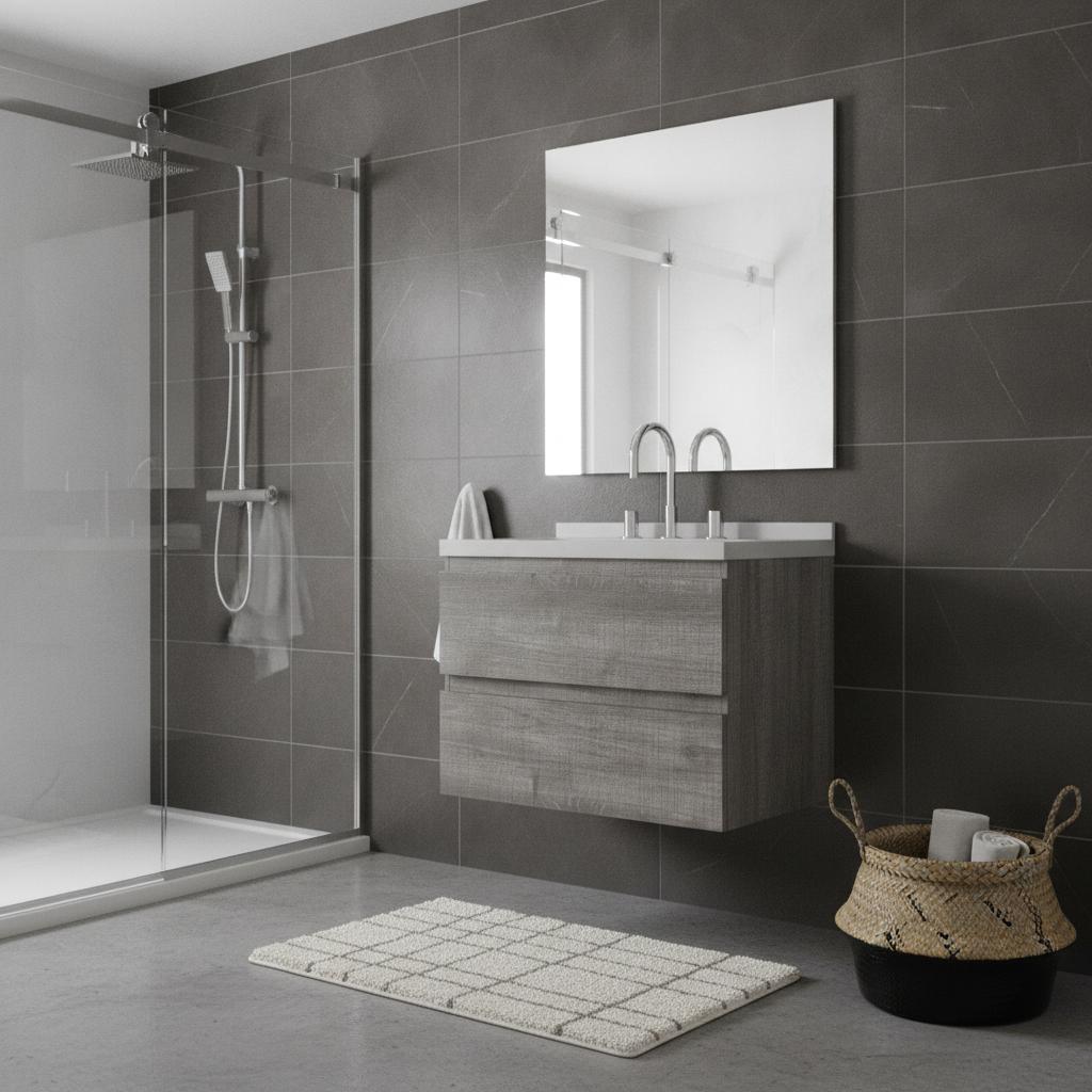 24" Gray Wood Floating Bathroom Vanity With White Sink And Two Drawers - HomeRoots - Flyclothing LLC