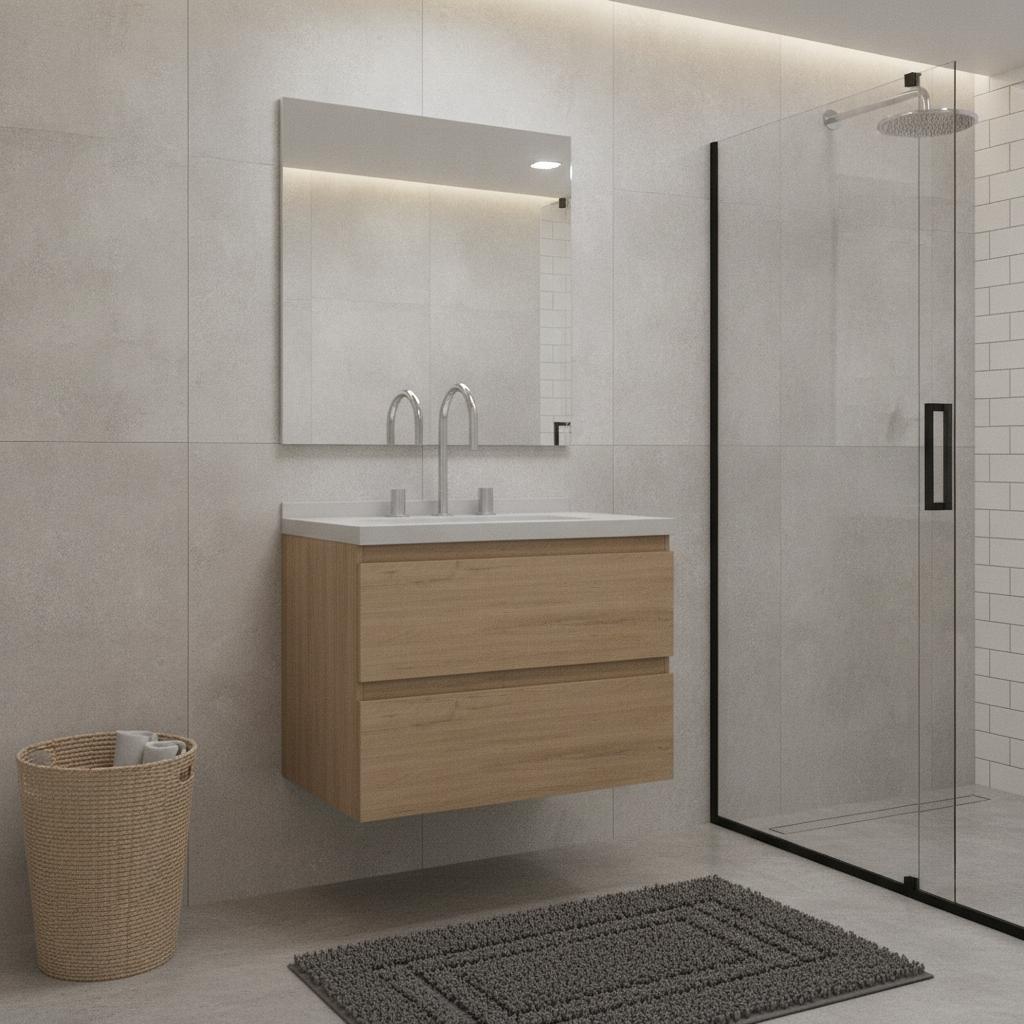 24" Brown Wood Floating Bathroom Vanity With White Sink And Two Drawers - HomeRoots - Flyclothing LLC
