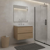 24" Brown Wood Floating Bathroom Vanity With White Sink And Two Drawers - HomeRoots - Flyclothing LLC