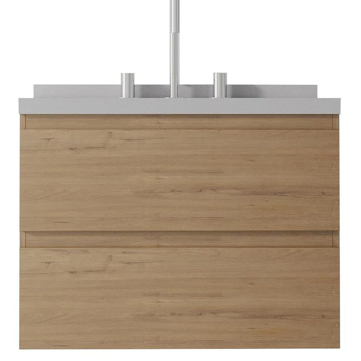 24" Brown Wood Floating Bathroom Vanity With White Sink And Two Drawers - HomeRoots - Flyclothing LLC