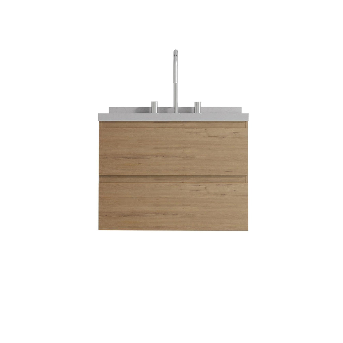 24" Brown Wood Floating Bathroom Vanity With White Sink And Two Drawers - HomeRoots - Flyclothing LLC