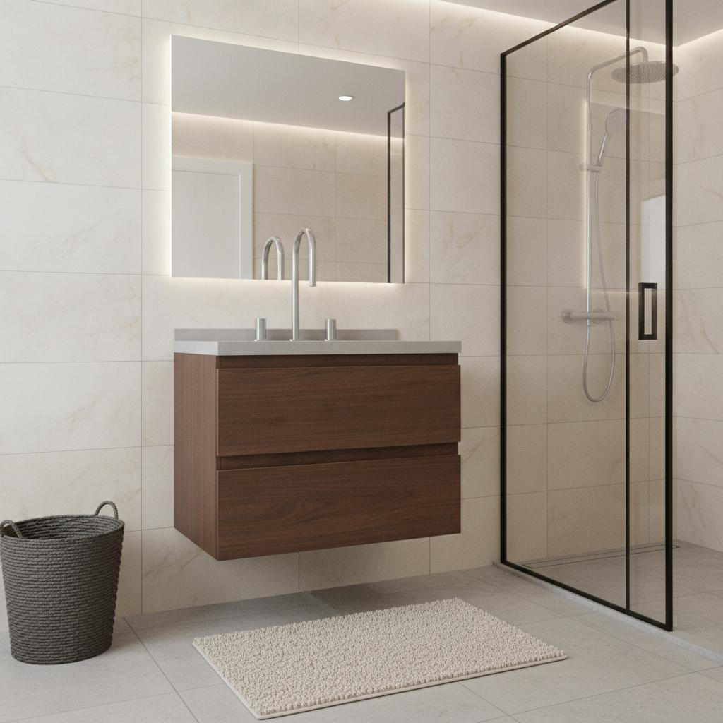 24" Brown Wood Floating Bathroom Vanity With White Sink And Two Drawers - HomeRoots - Flyclothing LLC