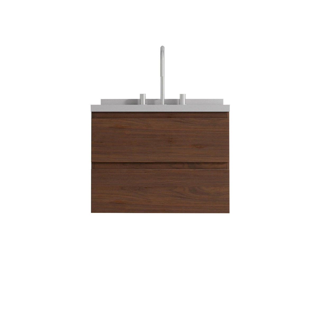 24" Brown Wood Floating Bathroom Vanity With White Sink And Two Drawers - HomeRoots - Flyclothing LLC
