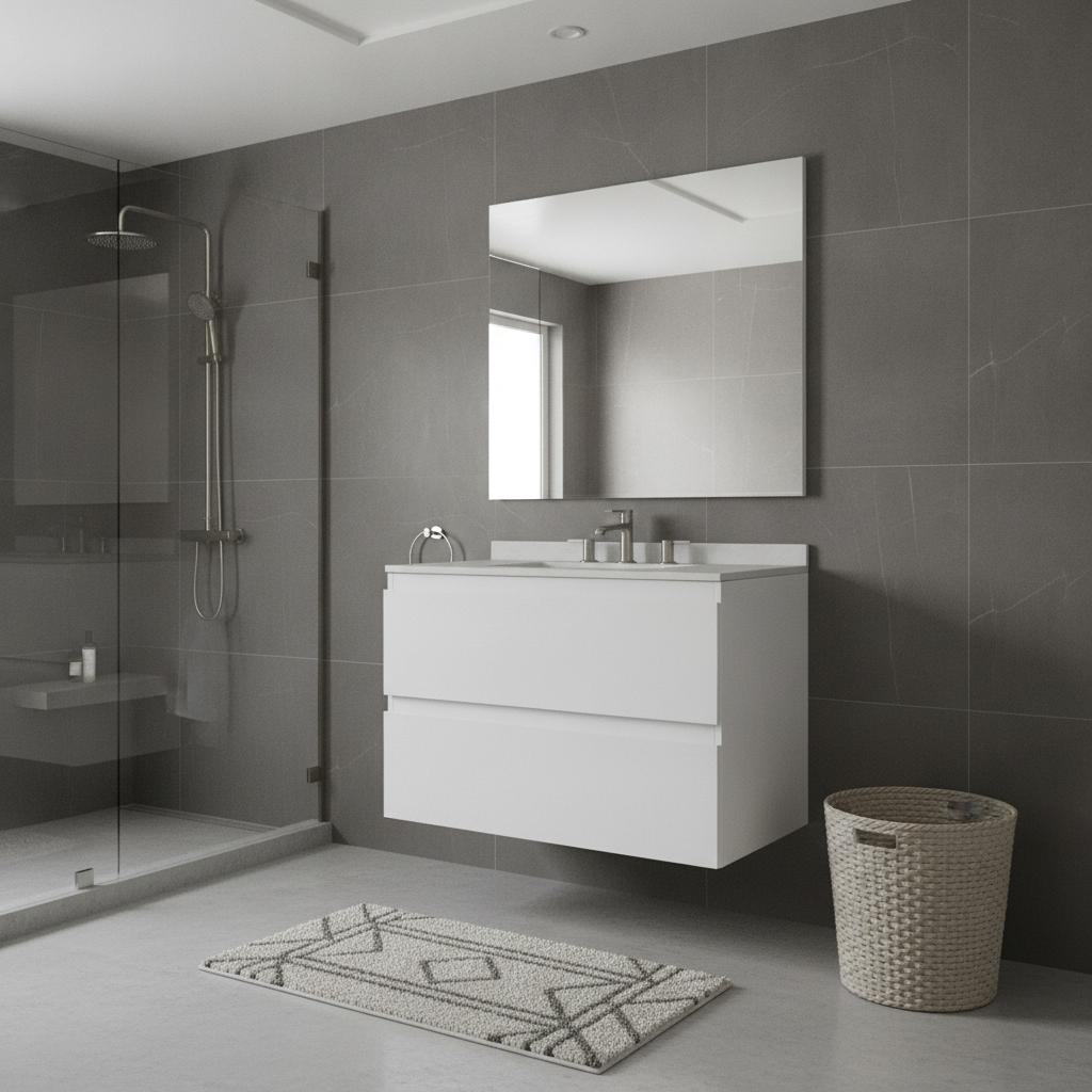 30" White Wood Floating Bathroom Vanity With Sink And Two Drawers - HomeRoots - Flyclothing LLC