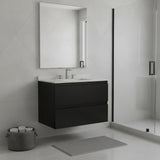 30" Black Wood Floating Bathroom Vanity With White Sink And Two Drawers - HomeRoots - Flyclothing LLC