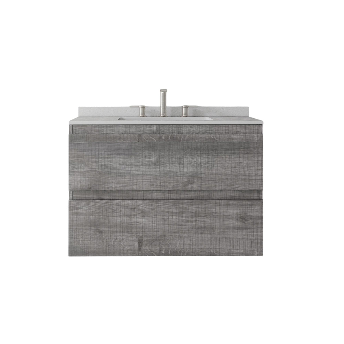 30" Gray Wood Floating Bathroom Vanity With White Sink And Two Drawers - HomeRoots - Flyclothing LLC