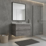 30" Gray Wood Floating Bathroom Vanity With White Sink And Two Drawers - HomeRoots - Flyclothing LLC