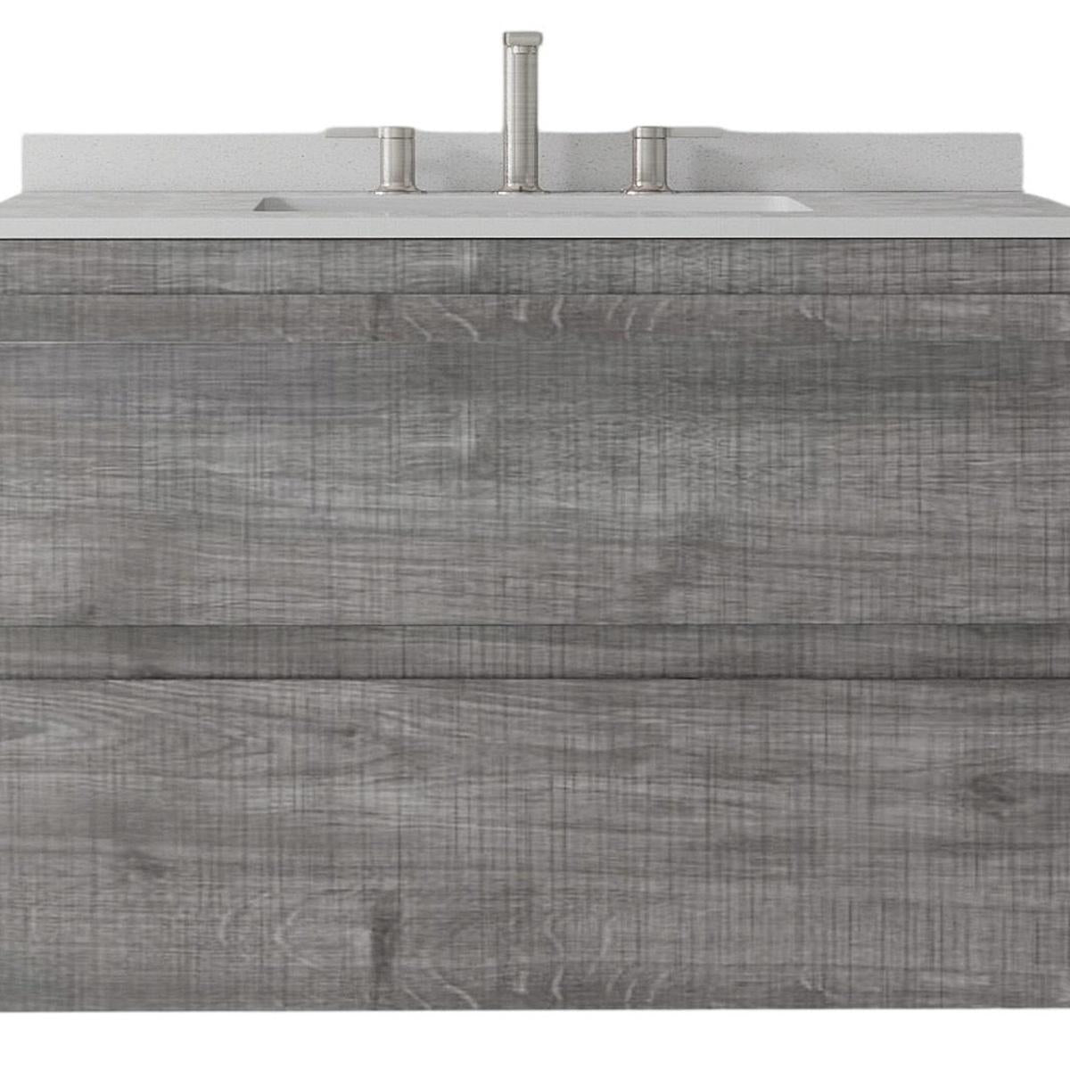 30" Gray Wood Floating Bathroom Vanity With White Sink And Two Drawers - HomeRoots - Flyclothing LLC