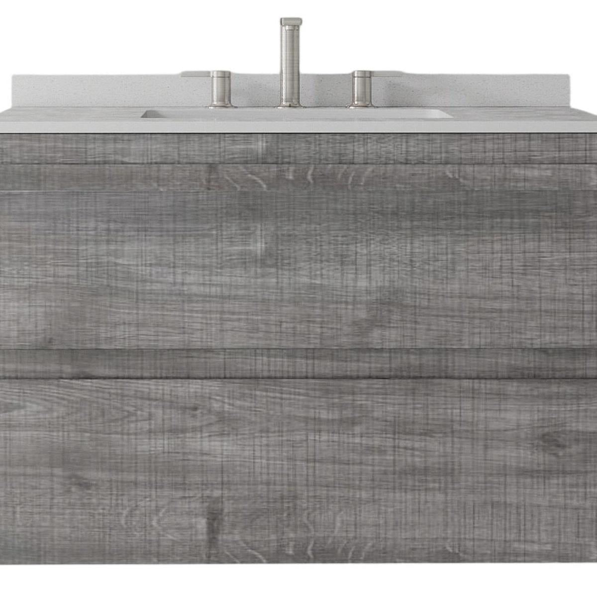 30" Gray Wood Floating Bathroom Vanity With White Sink And Two Drawers - HomeRoots - Flyclothing LLC