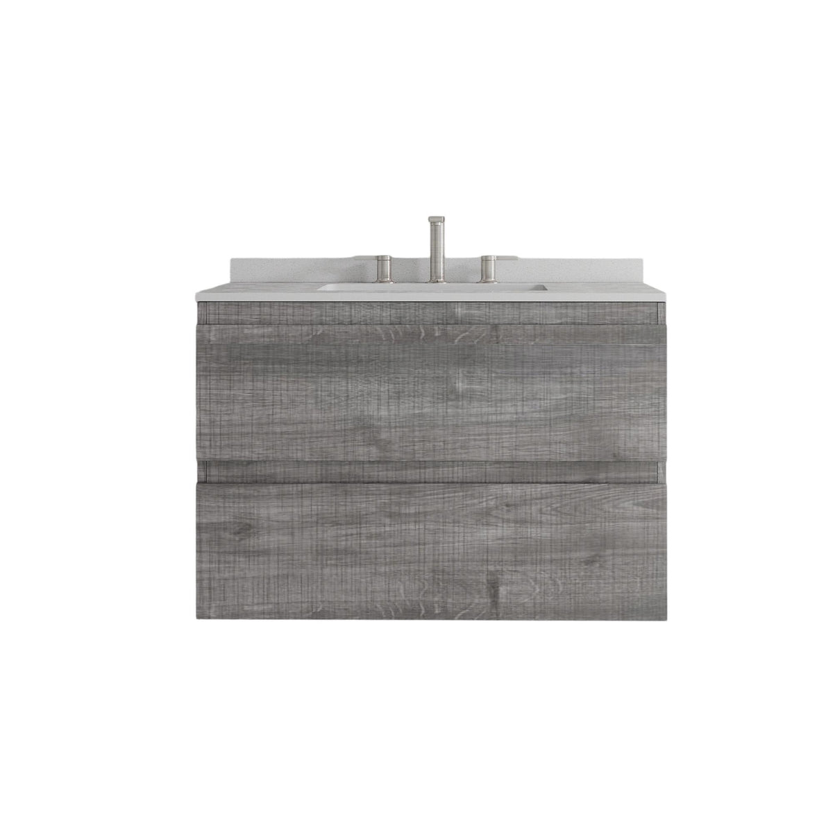 30" Gray Wood Floating Bathroom Vanity With White Sink And Two Drawers - HomeRoots - Flyclothing LLC