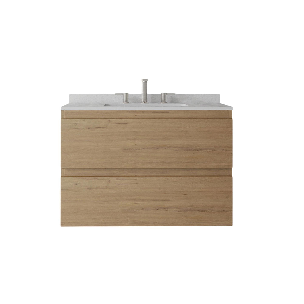 30" Brown Wood Floating Bathroom Vanity With White Sink And Two Drawers - HomeRoots - Flyclothing LLC