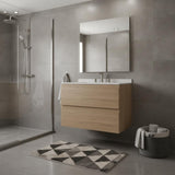 30" Brown Wood Floating Bathroom Vanity With White Sink And Two Drawers - HomeRoots - Flyclothing LLC