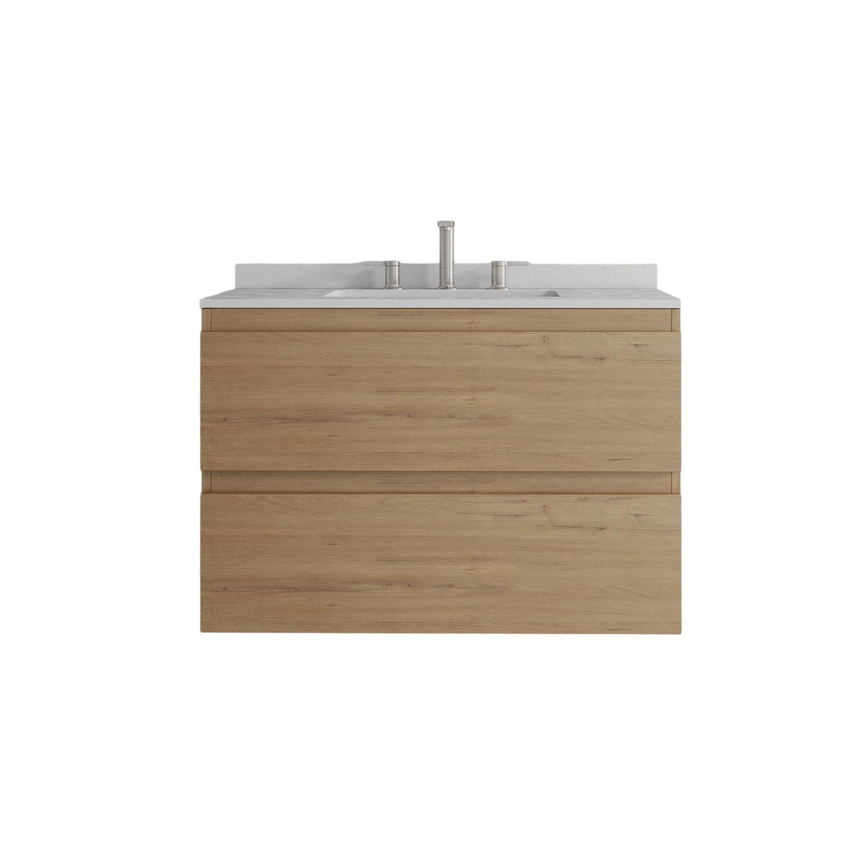 30" Brown Wood Floating Bathroom Vanity With White Sink And Two Drawers - HomeRoots - Flyclothing LLC