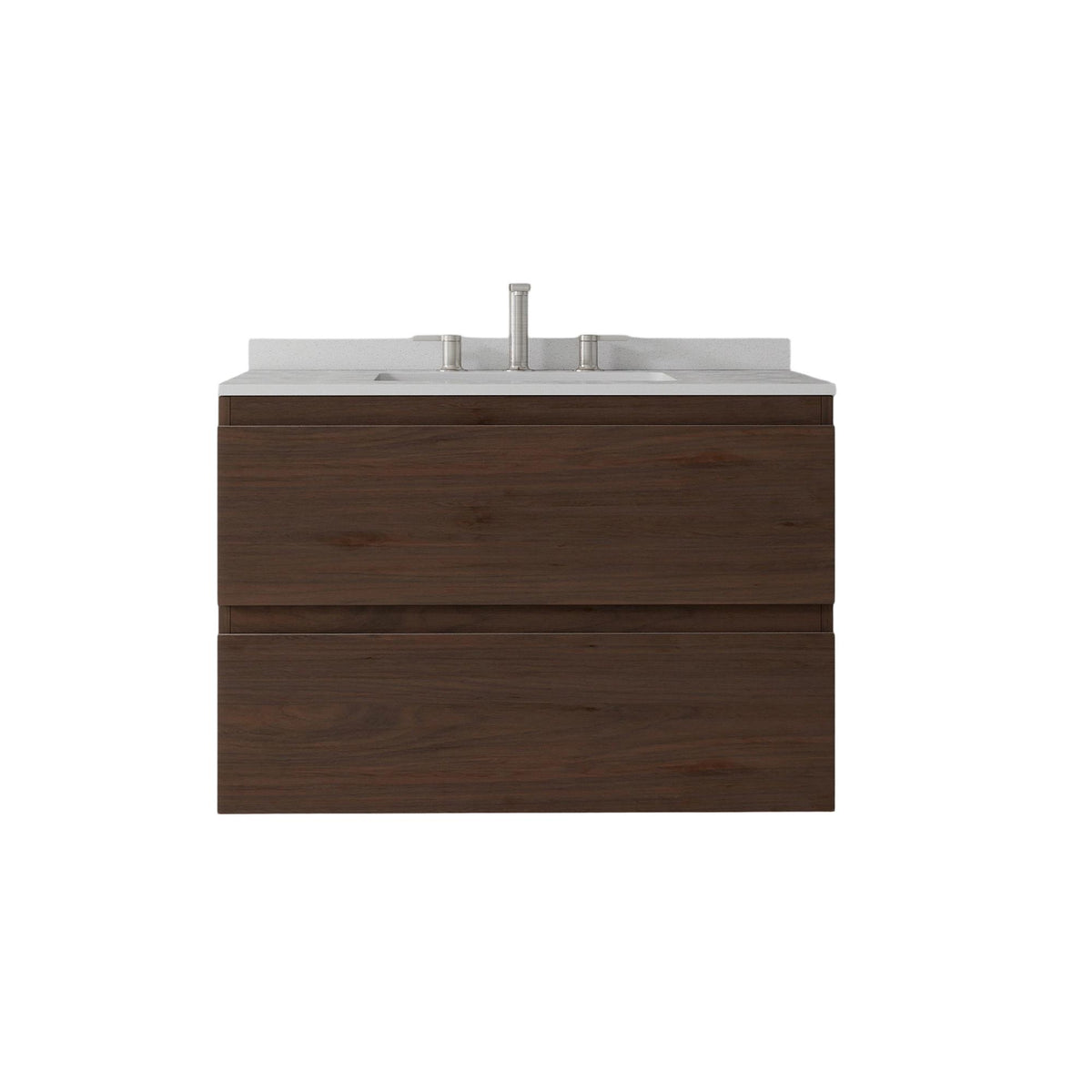 30" Brown Wood Floating Bathroom Vanity With White Sink And Two Drawers - HomeRoots - Flyclothing LLC
