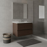 30" Brown Wood Floating Bathroom Vanity With White Sink And Two Drawers - HomeRoots - Flyclothing LLC