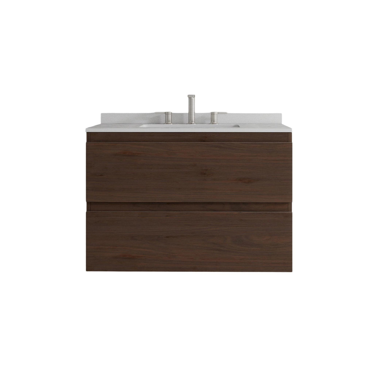 30" Brown Wood Floating Bathroom Vanity With White Sink And Two Drawers - HomeRoots - Flyclothing LLC