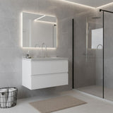 30" White Wood Floating Bathroom Vanity With Sink And Two Drawers - HomeRoots - Flyclothing LLC