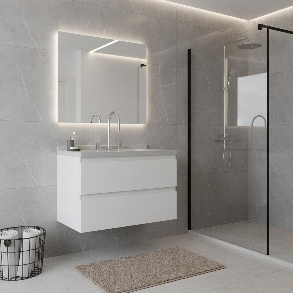 30" White Wood Floating Bathroom Vanity With Sink And Two Drawers - HomeRoots - Flyclothing LLC