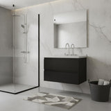 30" Black Wood Floating Bathroom Vanity With White Sink And Two Drawers - HomeRoots - Flyclothing LLC