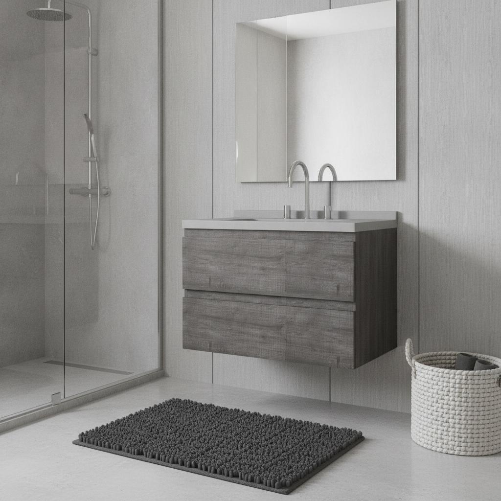 30" Gray Wood Floating Bathroom Vanity With White Sink And Two Drawers - HomeRoots - Flyclothing LLC