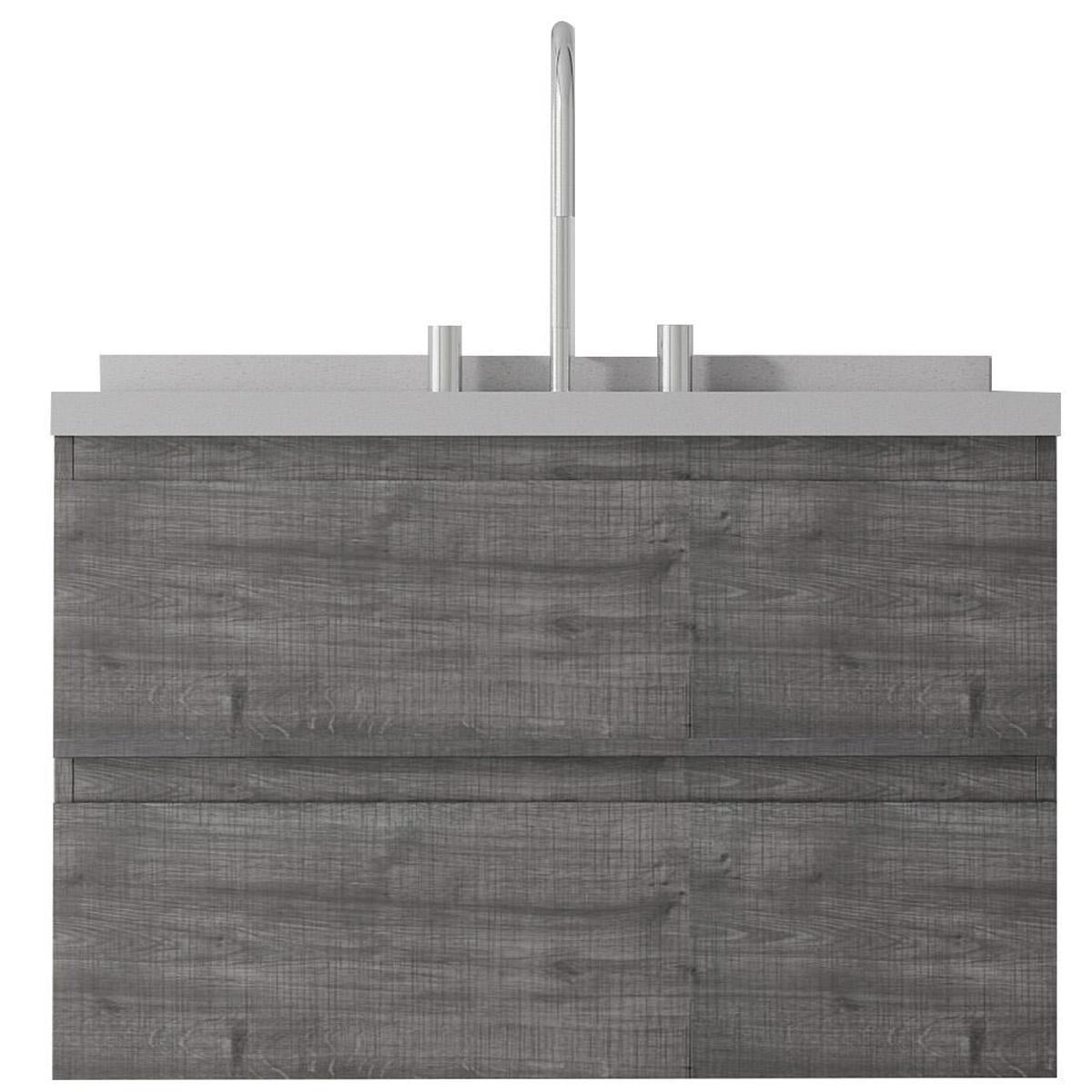 30" Gray Wood Floating Bathroom Vanity With White Sink And Two Drawers - HomeRoots - Flyclothing LLC
