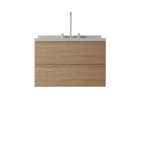 30" Brown Wood Floating Bathroom Vanity With White Sink And Two Drawers - HomeRoots - Flyclothing LLC