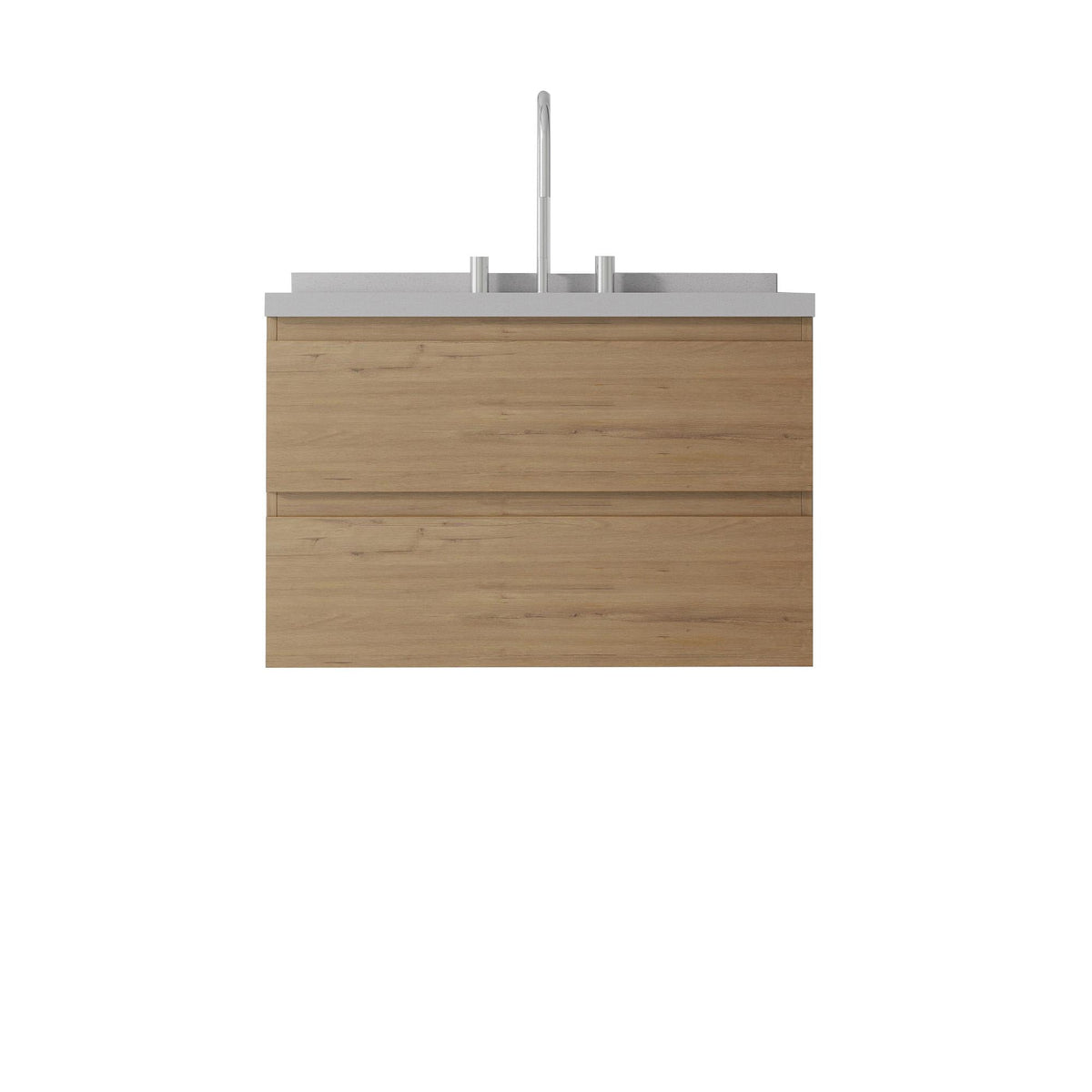 30" Brown Wood Floating Bathroom Vanity With White Sink And Two Drawers - HomeRoots - Flyclothing LLC
