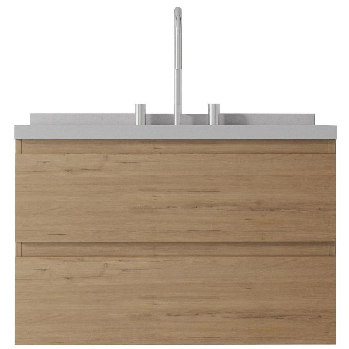 30" Brown Wood Floating Bathroom Vanity With White Sink And Two Drawers - HomeRoots - Flyclothing LLC
