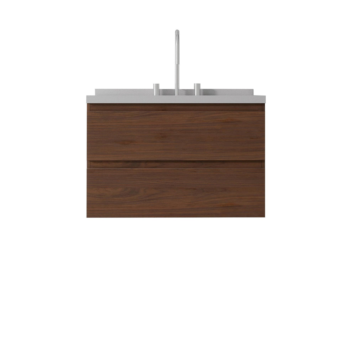 30" Brown Wood Floating Bathroom Vanity With White Sink And Two Drawers - HomeRoots - Flyclothing LLC