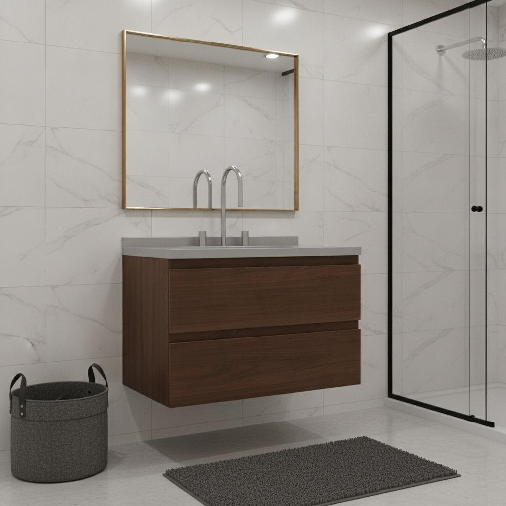 30" Brown Wood Floating Bathroom Vanity With White Sink And Two Drawers - HomeRoots - Flyclothing LLC