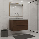 30" Brown Wood Floating Bathroom Vanity With White Sink And Two Drawers - HomeRoots - Flyclothing LLC