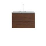 30" Brown Wood Floating Bathroom Vanity With White Sink And Two Drawers - HomeRoots - Flyclothing LLC