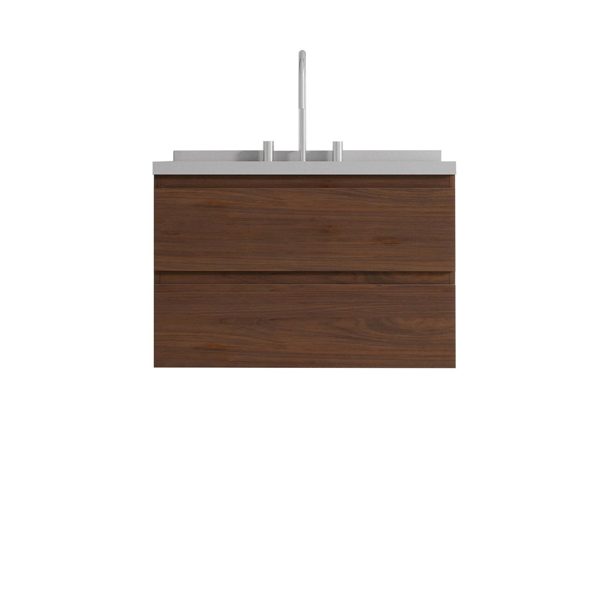 30" Brown Wood Floating Bathroom Vanity With White Sink And Two Drawers - HomeRoots - Flyclothing LLC