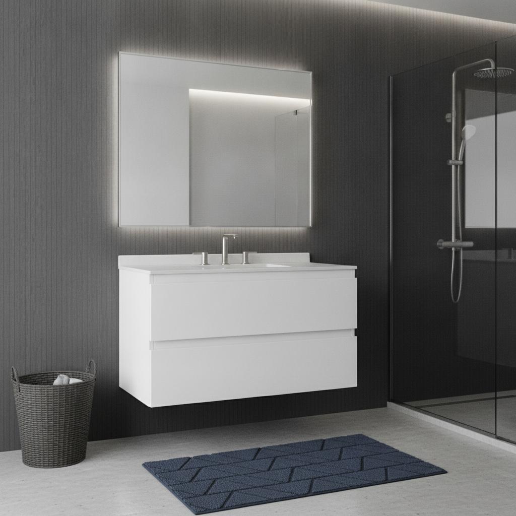 36" White Wood Floating Bathroom Vanity With Sink And Two Drawers - HomeRoots - Flyclothing LLC