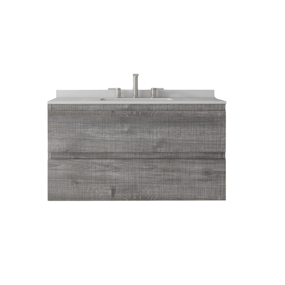 36" Gray Wood Floating Bathroom Vanity With White Sink And Two Drawers - HomeRoots - Flyclothing LLC