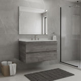36" Gray Wood Floating Bathroom Vanity With White Sink And Two Drawers - HomeRoots - Flyclothing LLC