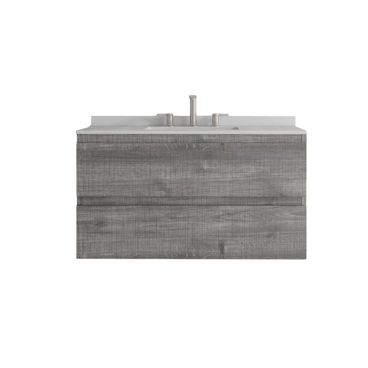 36" Gray Wood Floating Bathroom Vanity With White Sink And Two Drawers - HomeRoots - Flyclothing LLC
