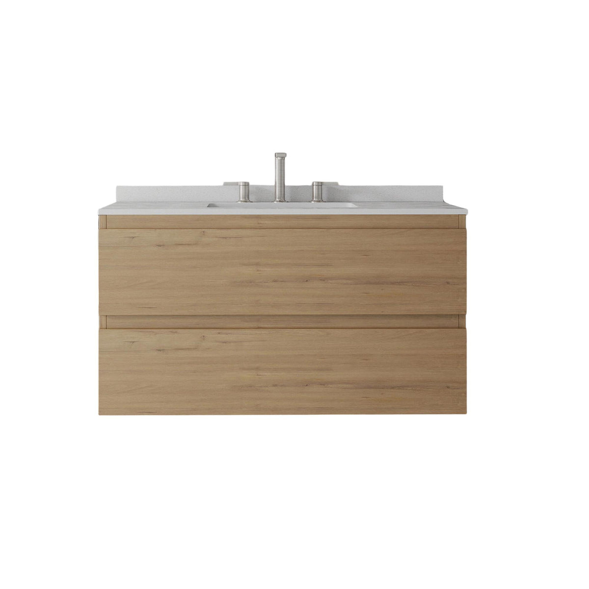 36" Brown Wood Floating Bathroom Vanity With White Sink And Two Drawers - HomeRoots - Flyclothing LLC