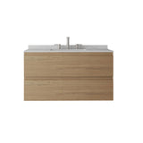 36" Brown Wood Floating Bathroom Vanity With White Sink And Two Drawers - HomeRoots - Flyclothing LLC