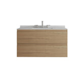 36" Brown Wood Floating Bathroom Vanity With White Sink And Two Drawers - HomeRoots - Flyclothing LLC
