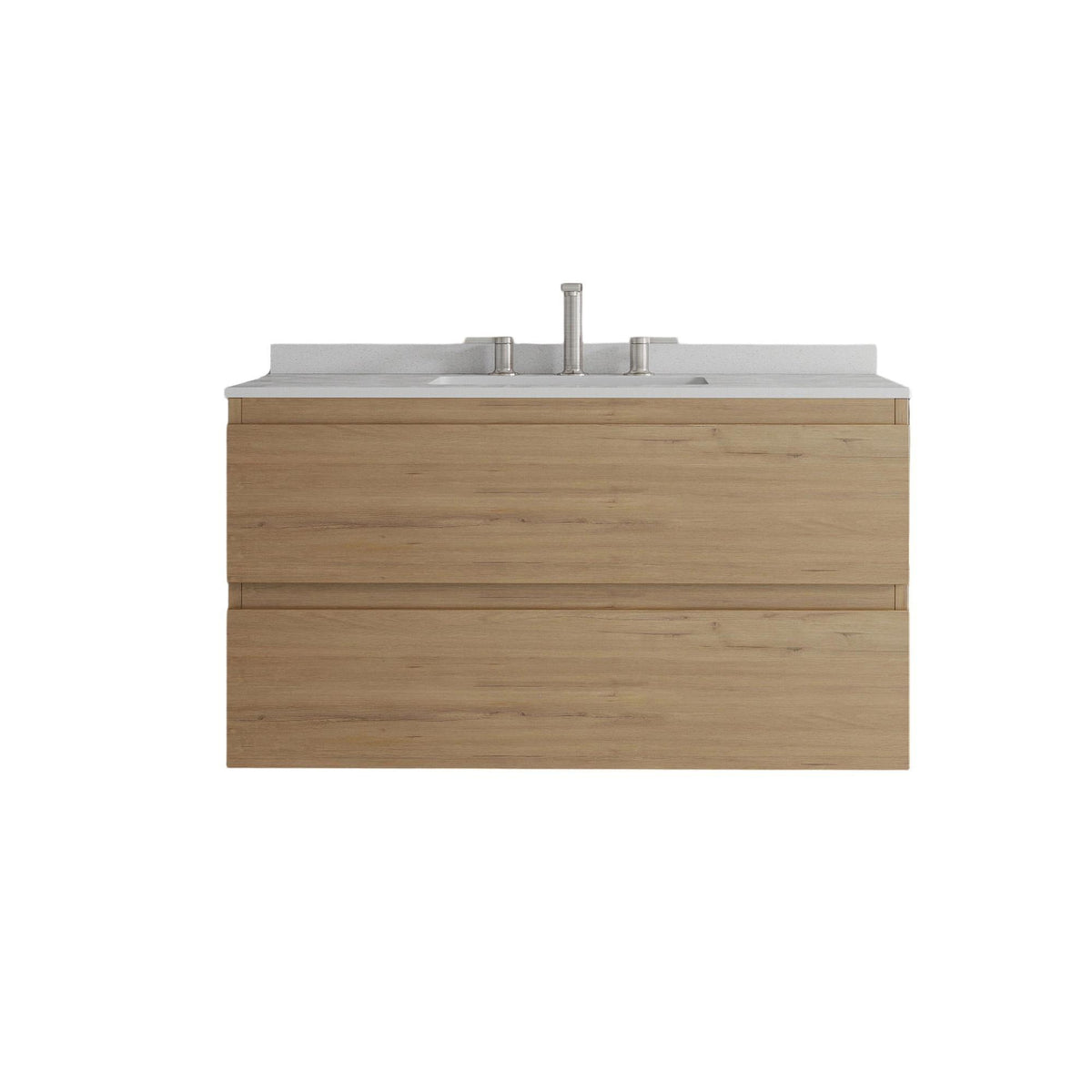 36" Brown Wood Floating Bathroom Vanity With White Sink And Two Drawers - HomeRoots - Flyclothing LLC