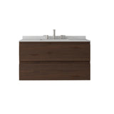 36" Brown Wood Floating Bathroom Vanity With White Sink And Two Drawers - HomeRoots - Flyclothing LLC