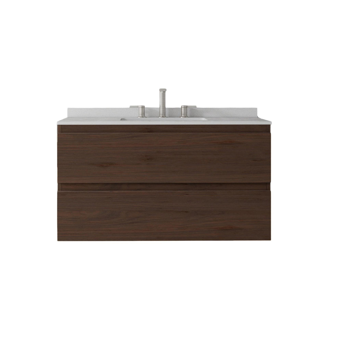 36" Brown Wood Floating Bathroom Vanity With White Sink And Two Drawers - HomeRoots - Flyclothing LLC